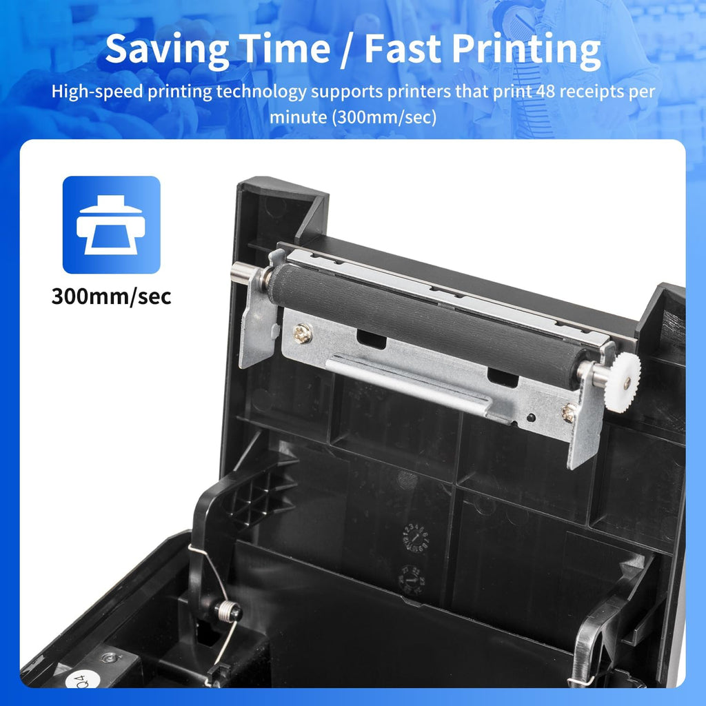 USB POS Receipt Printer, 80mm Thermal Receipt Printer with Auto Cutter Cash Drawer, 300mm/s, Support