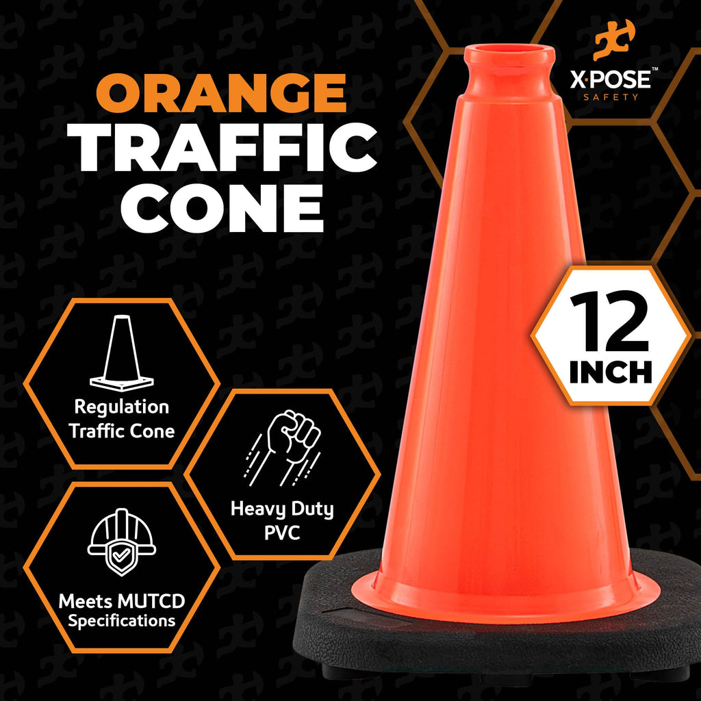 12 Inch Orange Traffic Cones, 24-Pack