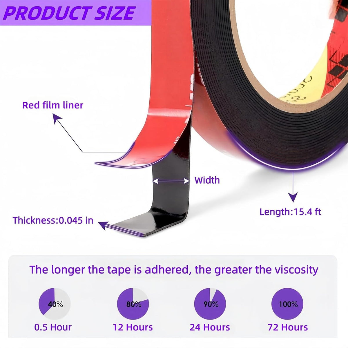 Double Sided Tape Heavy Duty, Mounting Adhesive Tape 1/4 in x 15.4 ft, Waterproof Adhesive Strip Tape for Indoor &