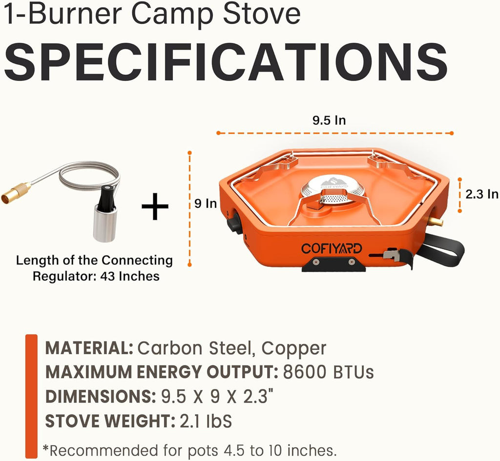 1-Burner Propane Stove Portable Camping Stove with Carry Strap, Backpacking Camp Stove for Outdoor Cooking