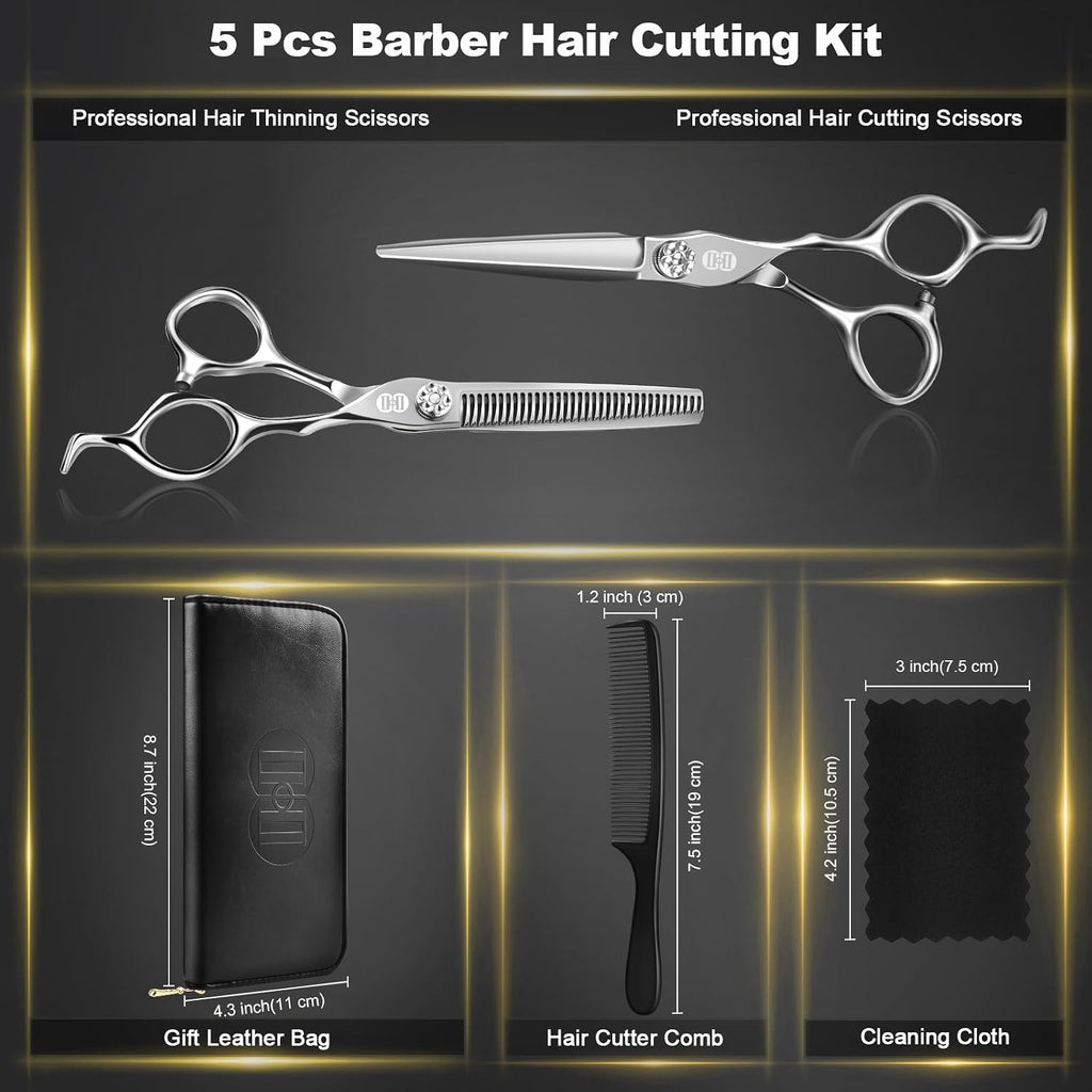 Professional Hair Cutting Scissors Kit, 440C 7″ Barber Shears Set | Pro Haircut Scissors Kit, Hairdressing Trimming