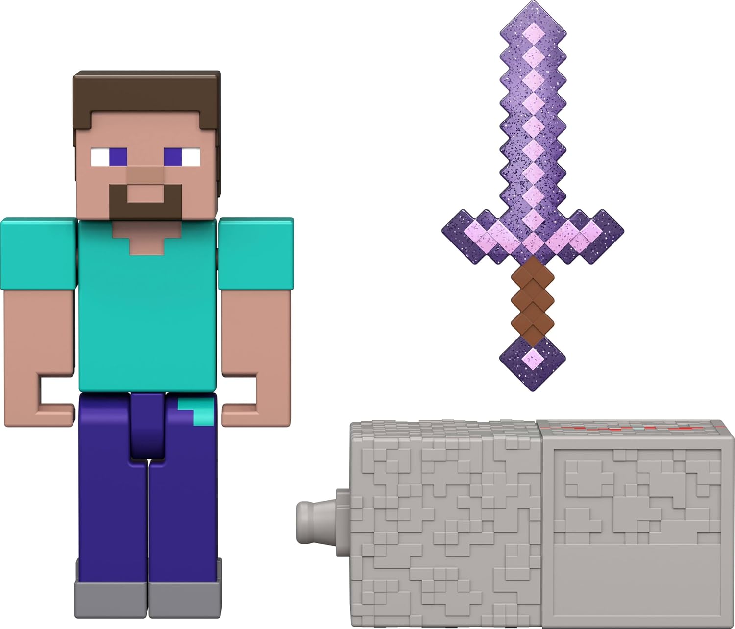 Minecraft Toys, Steve Action Figure with Accessory & Redstone Building Piece, 3.25-inch Scale Collectible Set