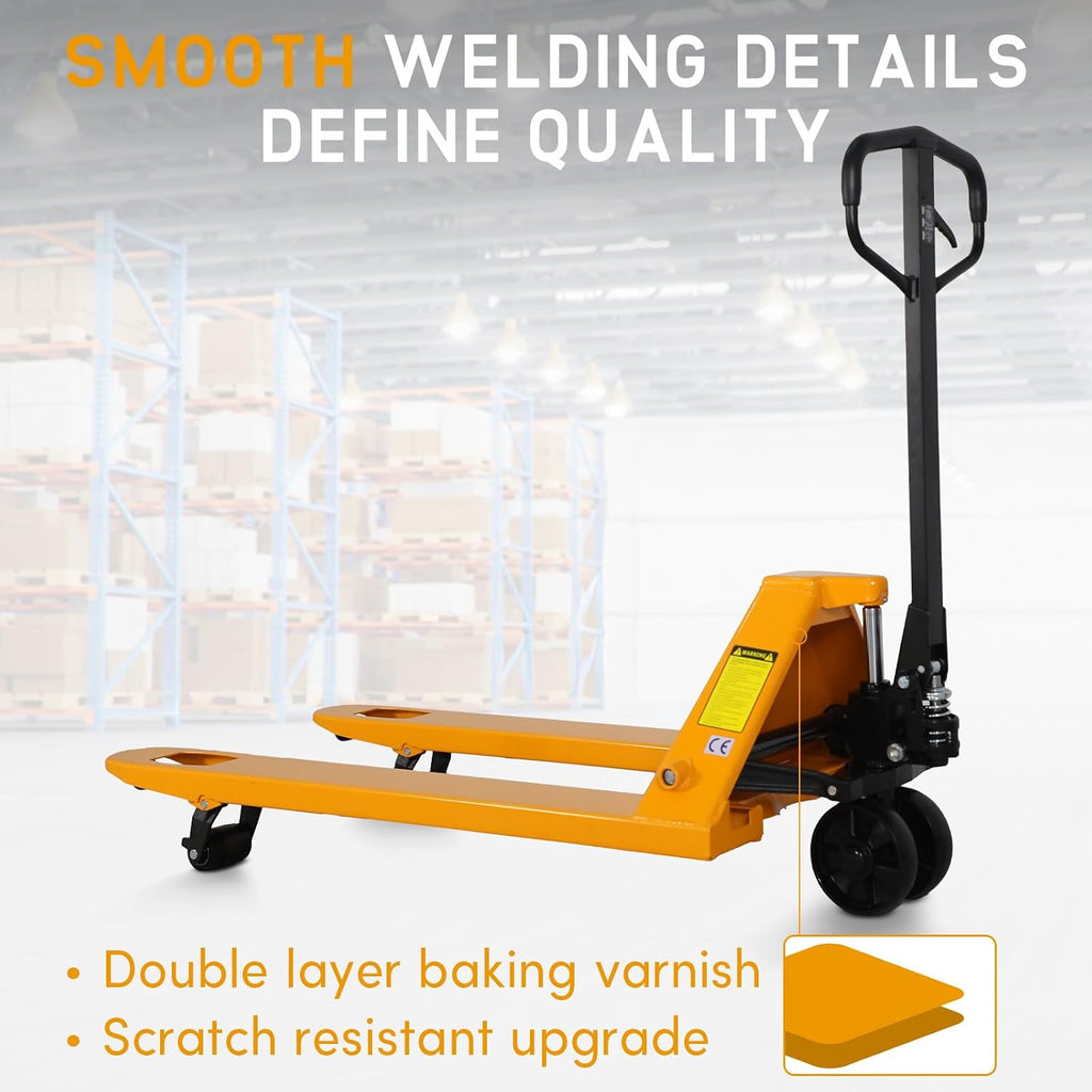 Pallet Jack 27" W x 48" L Fork, 5500-Lbs Capacity | Industrial Standard Manual Pallet Trucks for Warehouse, Factory