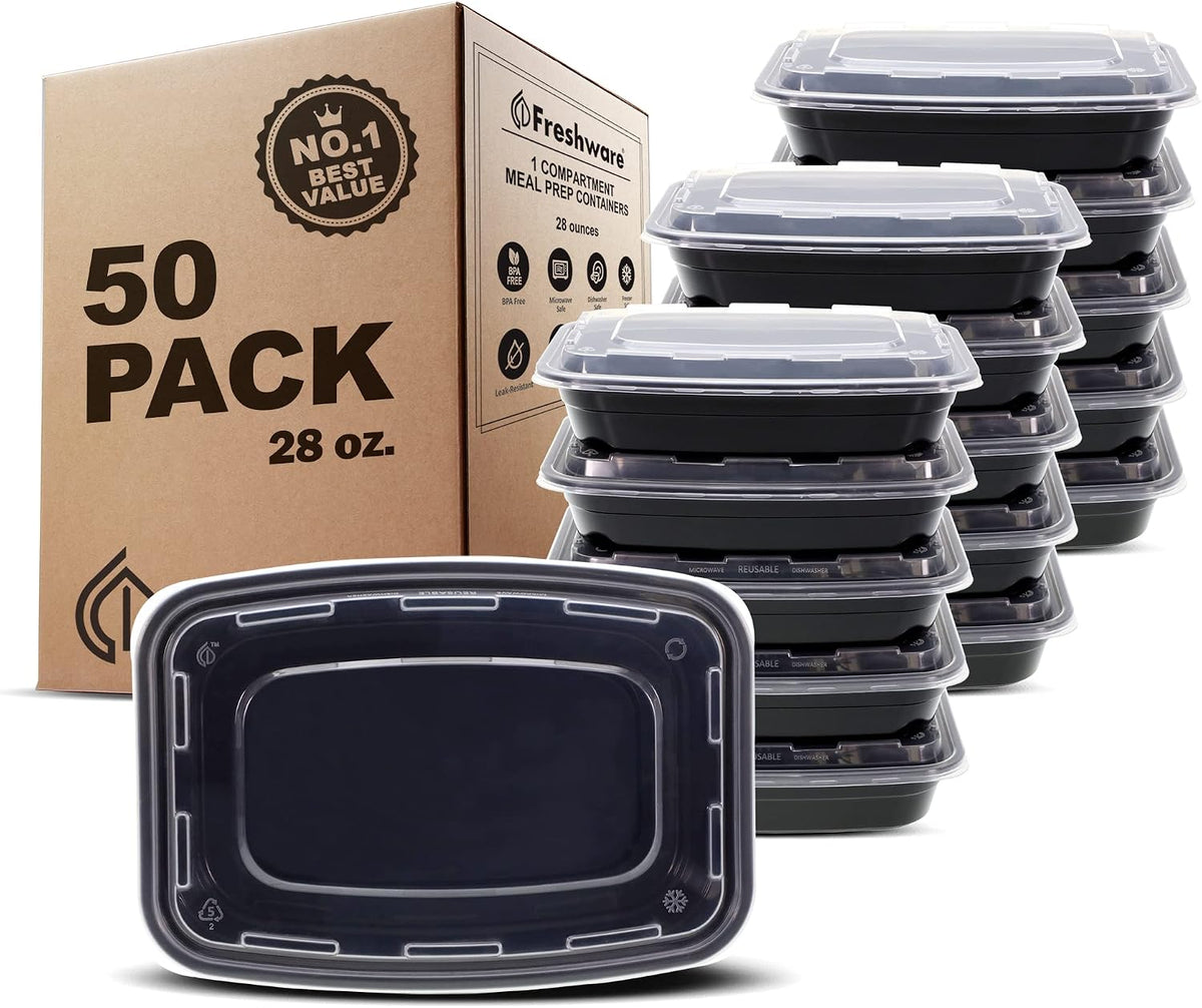 Meal Prep Containers [50 Pack] 1 Compartment with Lids, Food Storage Containers, Bento Box, BPA Free, Stackable