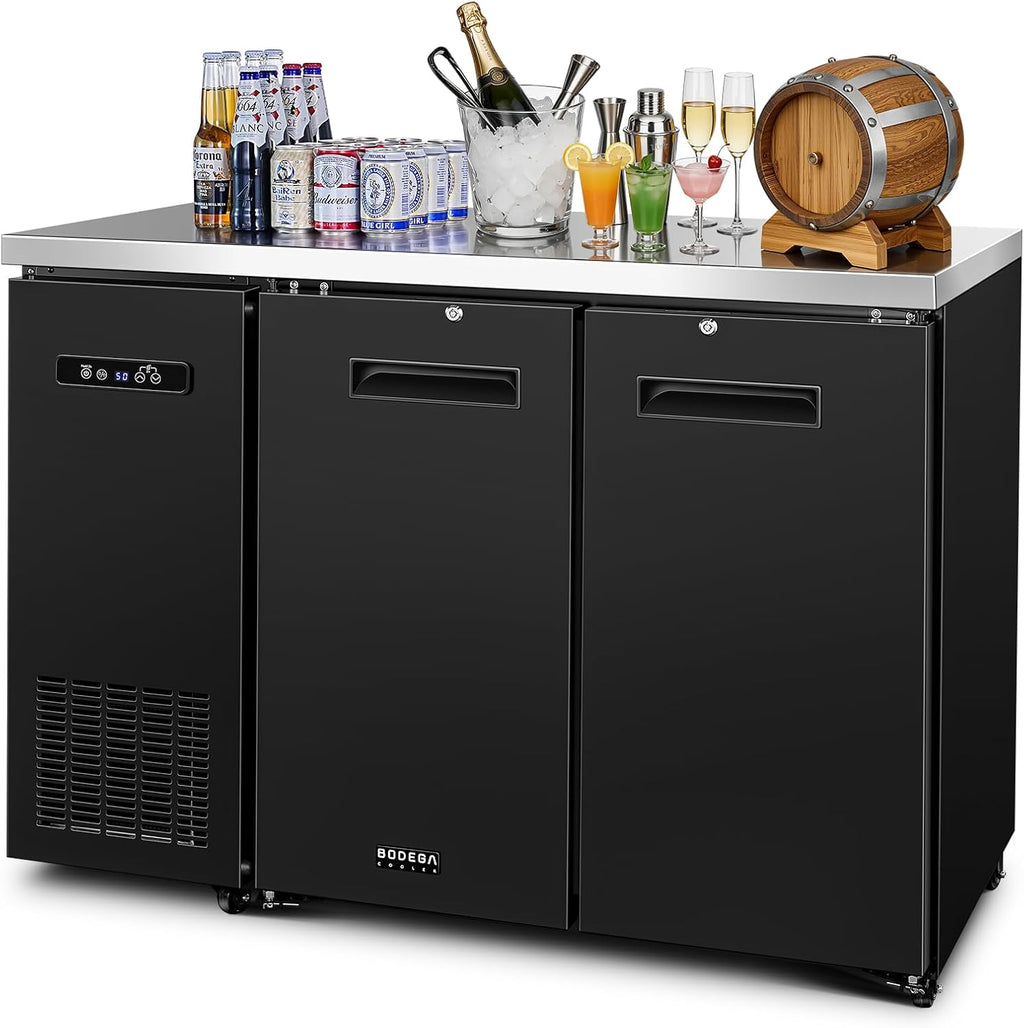 Commercial Bar Cooler with 2 Solid Doors, 12 Cu.Ft Back Bar Refrigerator, Beverage Refrigerator for Beer Soda