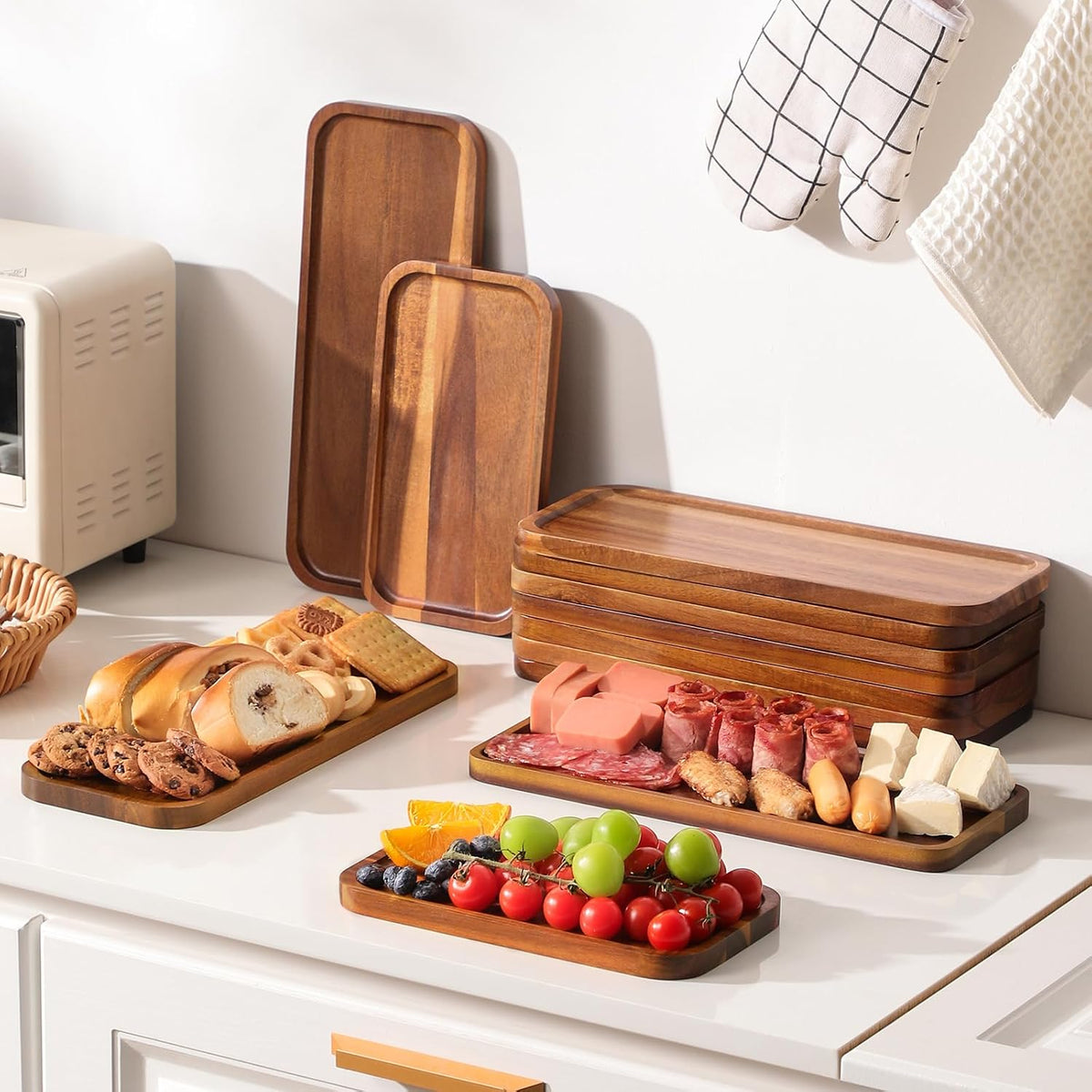 Small Wooden Trays and Platters, Mini Charcuterie Boards, 6 Pack