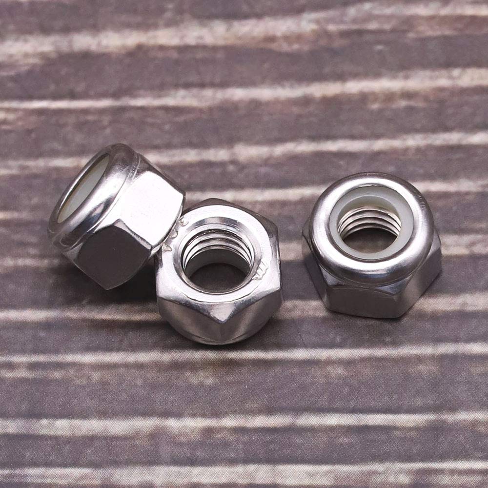 #10-32 Nylon Lock Nuts, 304 Stainless Steel (18-8) Hex Insert Locknuts, UNF Fine Thread, Precision Nuts for 3D Printers & Electronics, 50 Pack