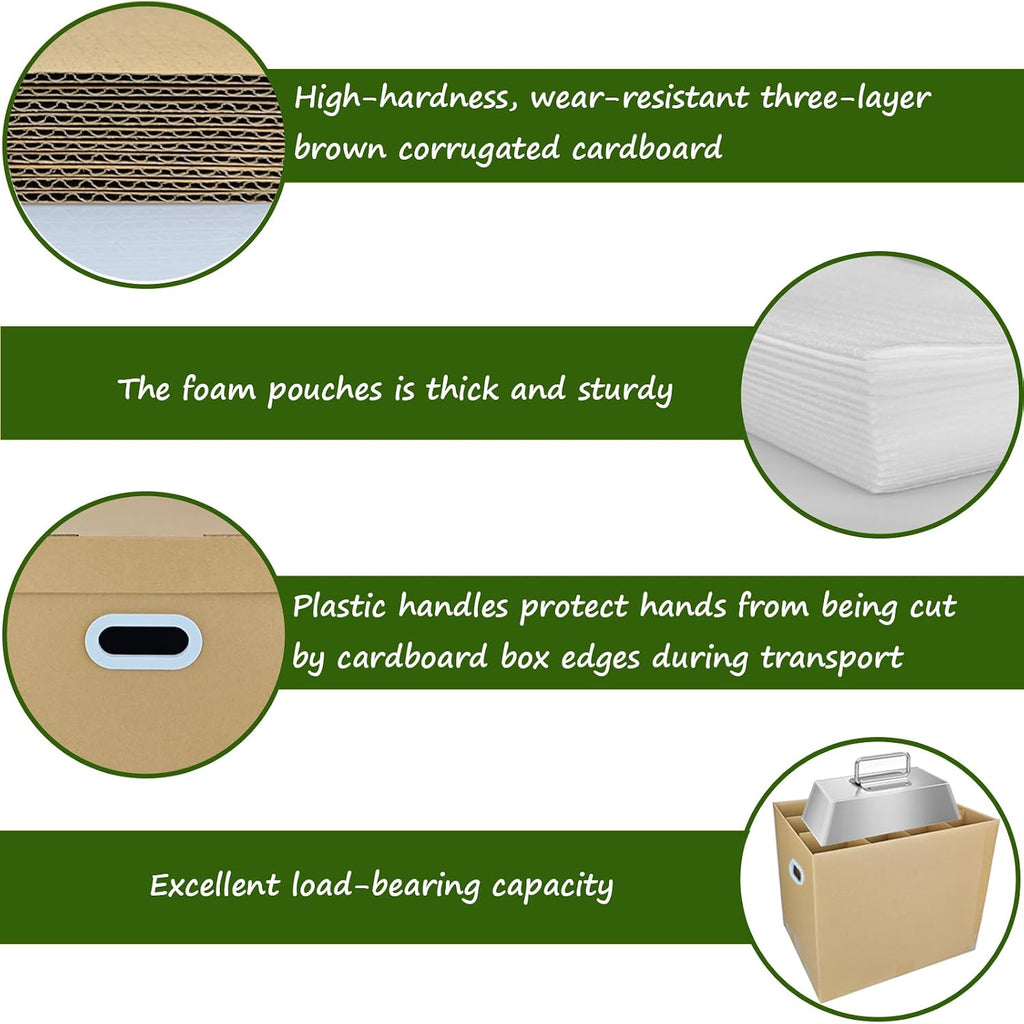 3 Sets Moving Boxes with Two-layer Divider Kits, 16 x 13 x 13 Inch Box with Lid for Glassware Wine Packing Kitchen
