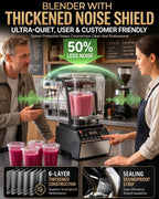 Quiet Blender, 80 oz Commercial Countertop Blender with Noise-Reducing Shield, 2200W Pure Copper Motor, 46000RPM, 6
