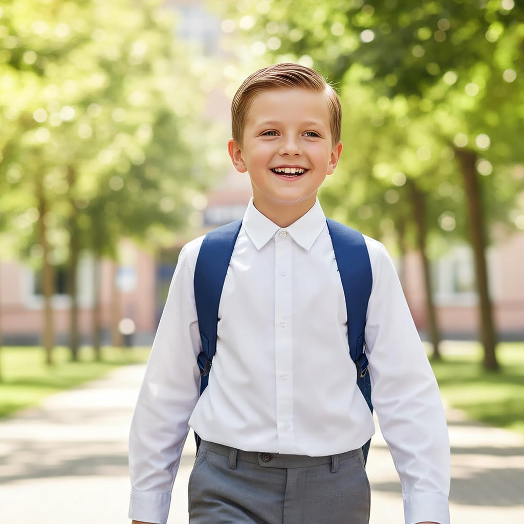 Boys Girls Long Sleeve Button Down Shirts White Uniform Blouse School Top Formal Collared Outfits for Kids