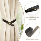 PU Leather Curtain Tiebacks, No Drill Holdbacks, Black, 4 Pack