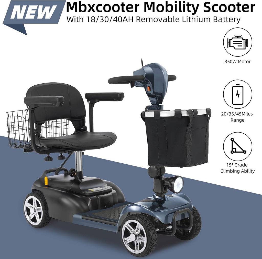 45 Miles 4 Wheels Mobility Scooter for Seniors/Adults Up to 300LBS,350W Electric Wheelchair Detachable Lithium