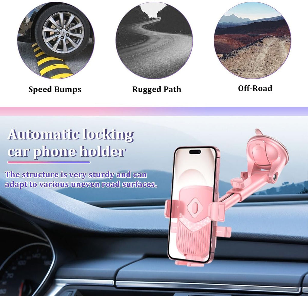 Car Phone Holder, Strong Suction Vehicle Dashboard Windshield Air Vent Cellphone Mount Cradle, Adjustable Hands Free