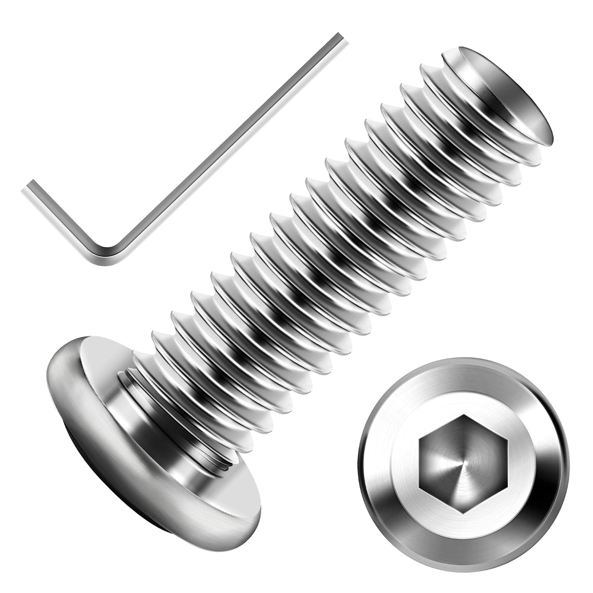 Mywish M10 x 25mm 30Pcs Silver Flat Head Hex Socket Cap Screws Bolts, 304 Stainless Steel Furniture Bolts Full Thread & Hex Spanner