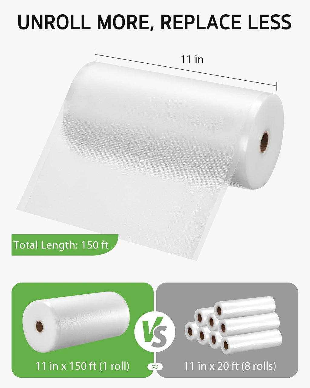 11" x 150' Vacuum Sealer Bags for Food Seal Rolls with Cutter