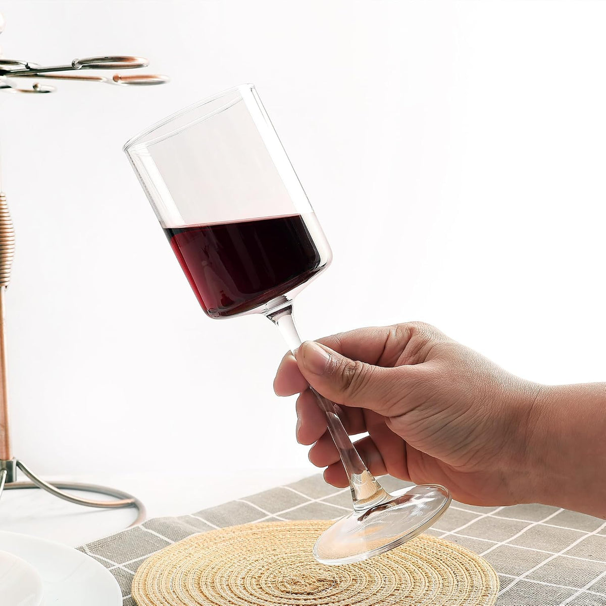 10Oz Square Wine Glasses Set of 12 Dishwasher Safe Long Stem