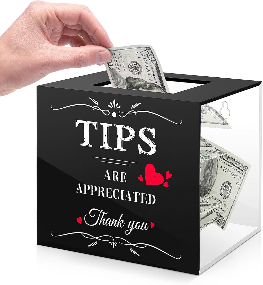 Acrylic Tip Jar, Wall-Mounted, 6 x 4 x 5 Inch, Black & Clear