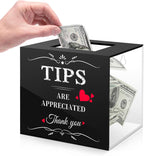 Acrylic Tip Jar, Wall-Mounted, 6 x 4 x 5 Inch, Black & Clear