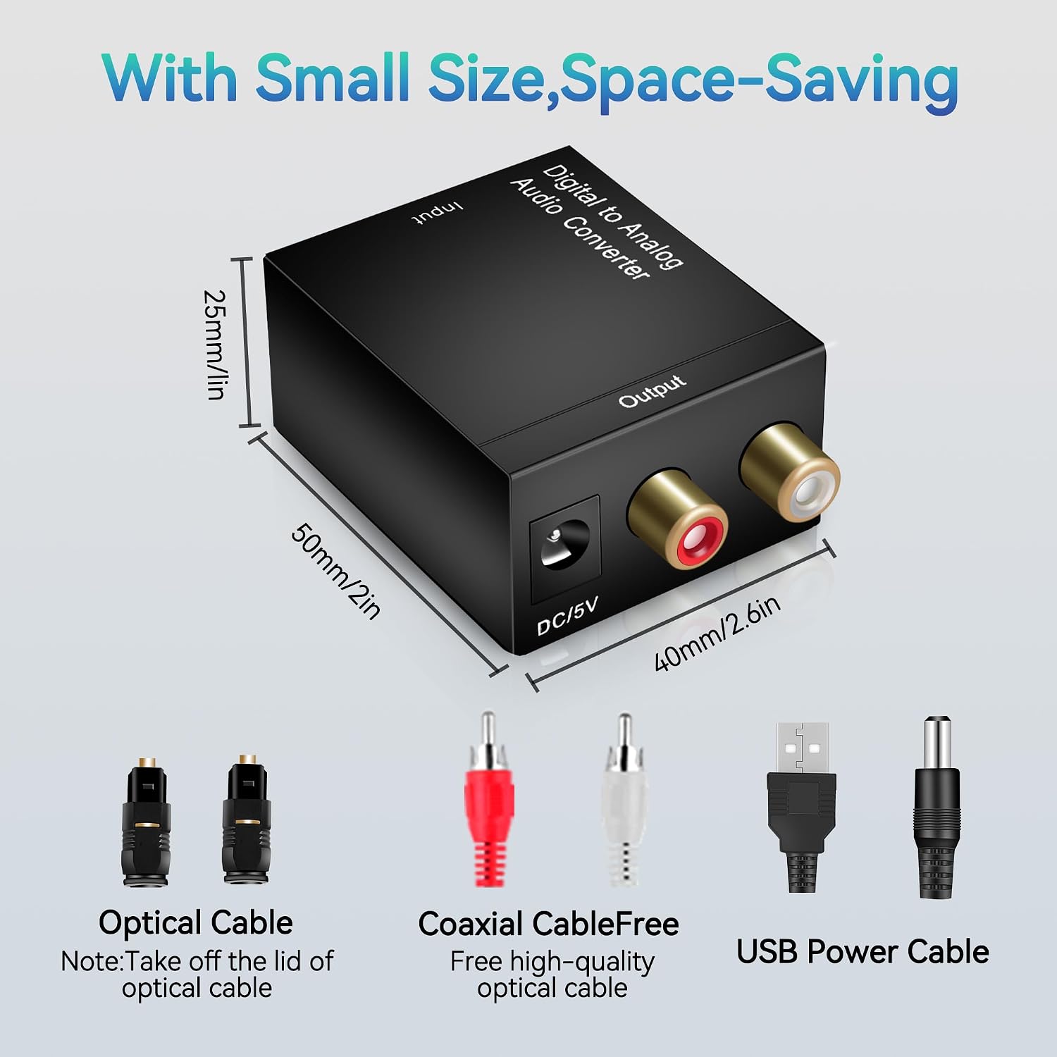 Digital Optical Coax to Analog Stereo Audio L/R Converter Adapter with Optical Cable RCA Cable,Adapter not Include