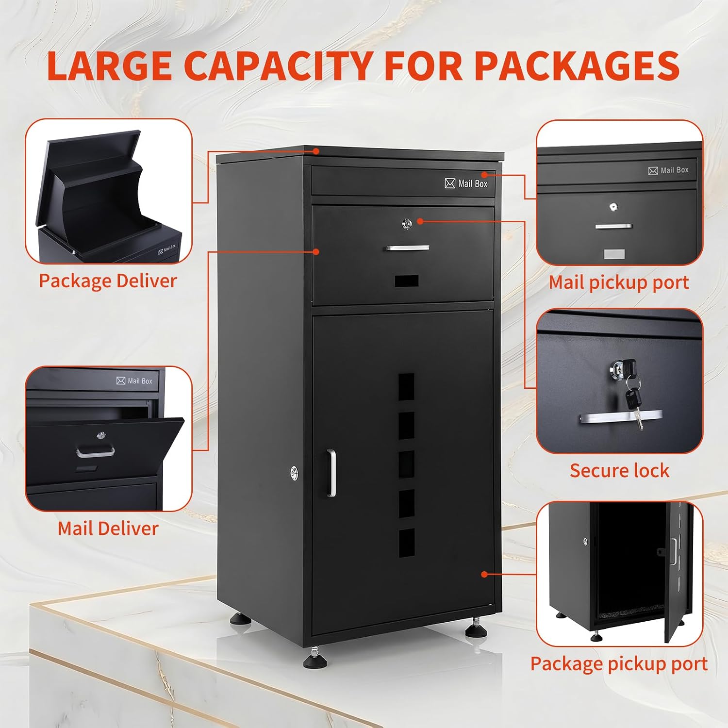 20"x 18" x 42" Extra Large Dual Compartment Lockable Package Delivery Box | Anti-Theft Flip-Top Parcel Drop Box