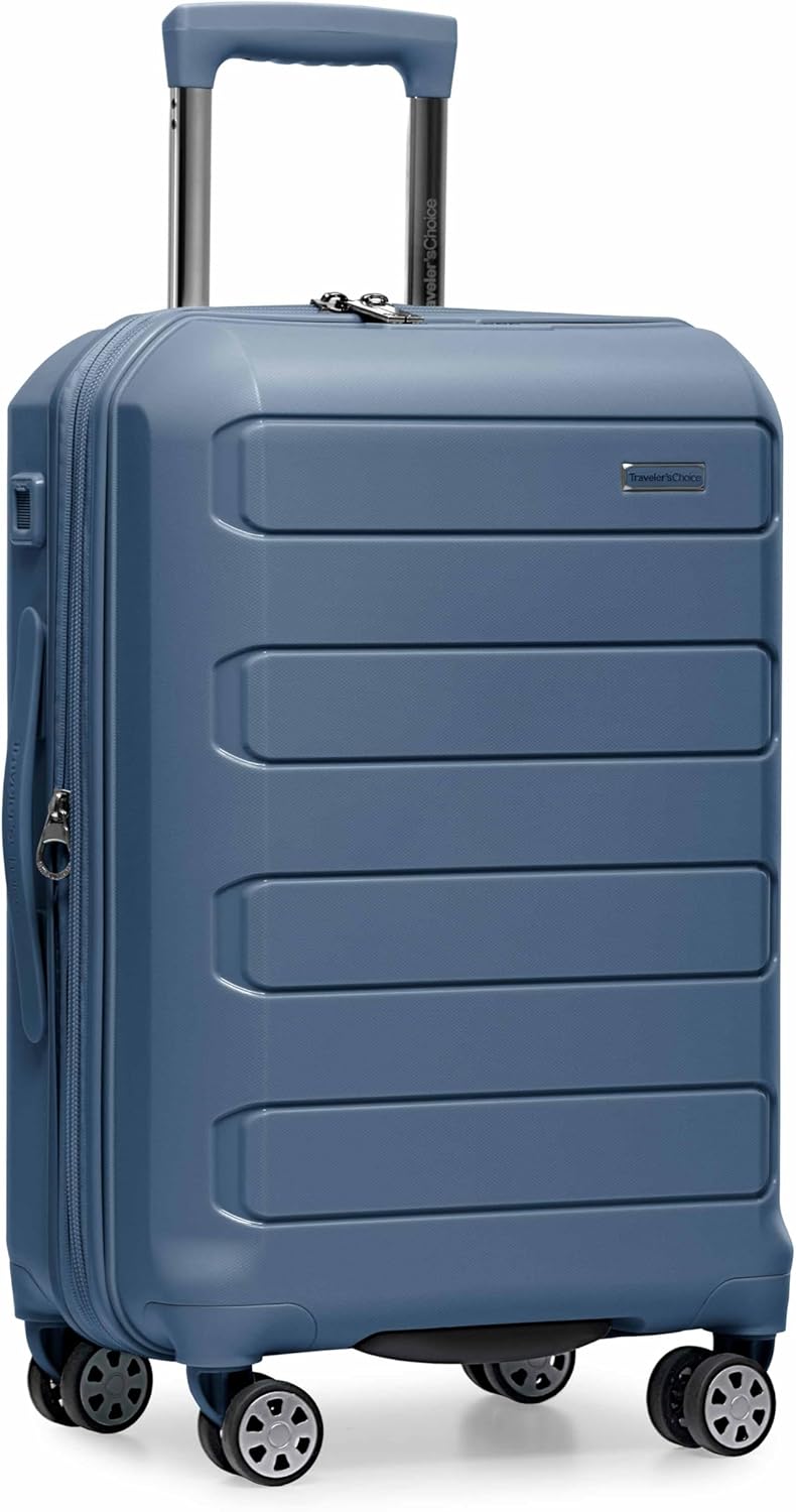 Pagosa Hardshell Expandable Luggage with Spinner Wheels, Slate Blue, 22-Inch Carry-on