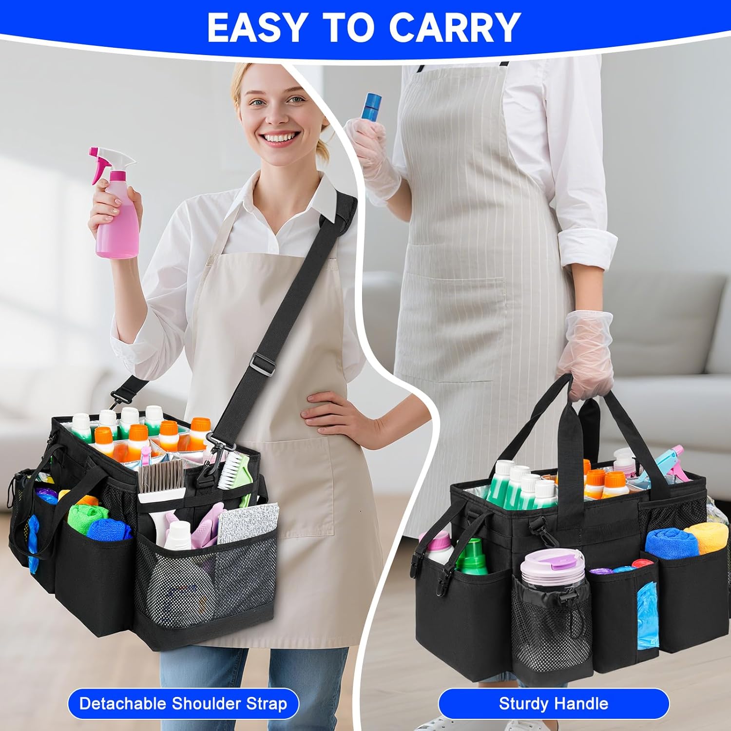 Cleaning Caddy Bag, Cleaning Supplies Organizer for Housekeepers, Housekeeping Caddy with Handle and Detachable