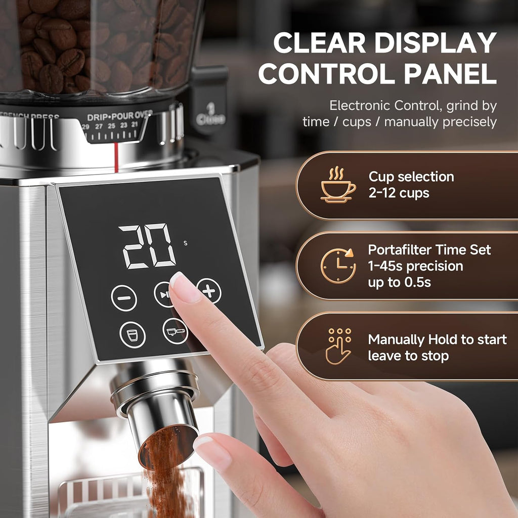 Conical Burr Coffee Grinder, Espresso Grinder with 45 Grind Settings, Anti-Static Electric Coffee Bean Mill with