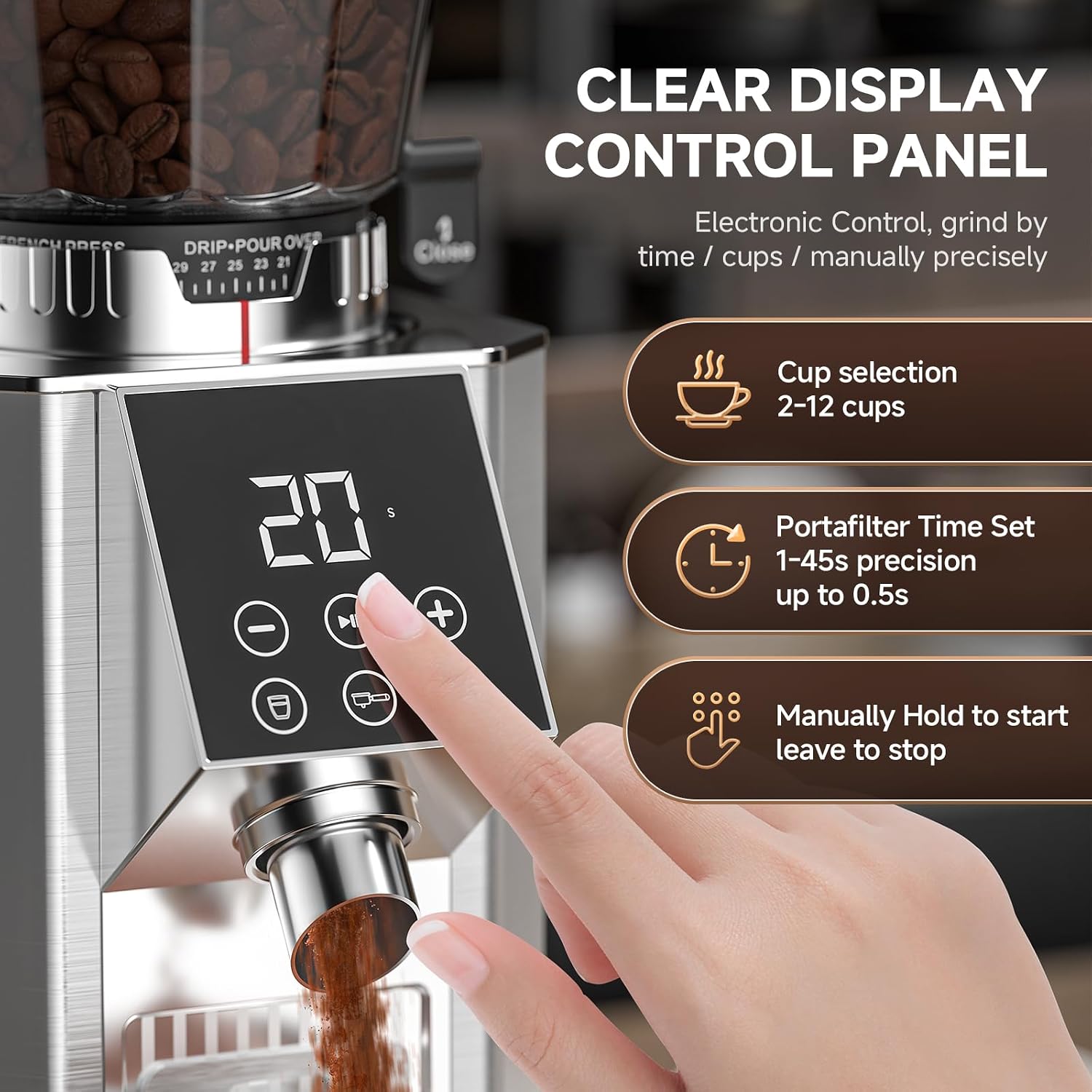 Conical Burr Coffee Grinder, Espresso Grinder with 45 Grind Settings, Anti-Static Electric Coffee Bean Mill with