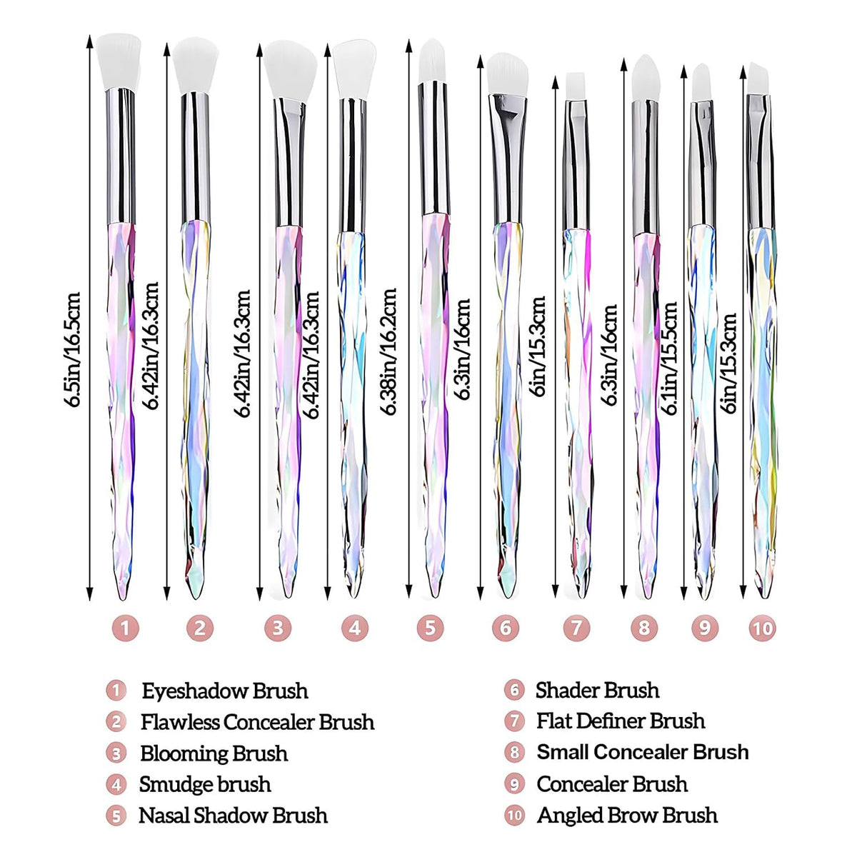 Eyeshadow Makeup Brushes, 10PCS Crystal Brushes for Eye Makeup Premium Synthetic Bristles Eyeshadow Blending Crease
