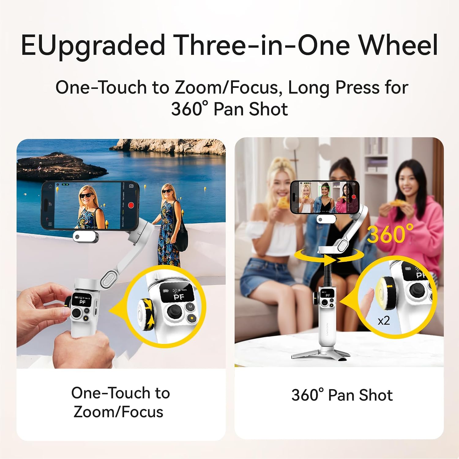 3-Axis Phone Gimbal for iPhone, Gimbal Stabilizer with AI Auto 360°Pan Tracking, Built-in Extension Rod, Fill Light