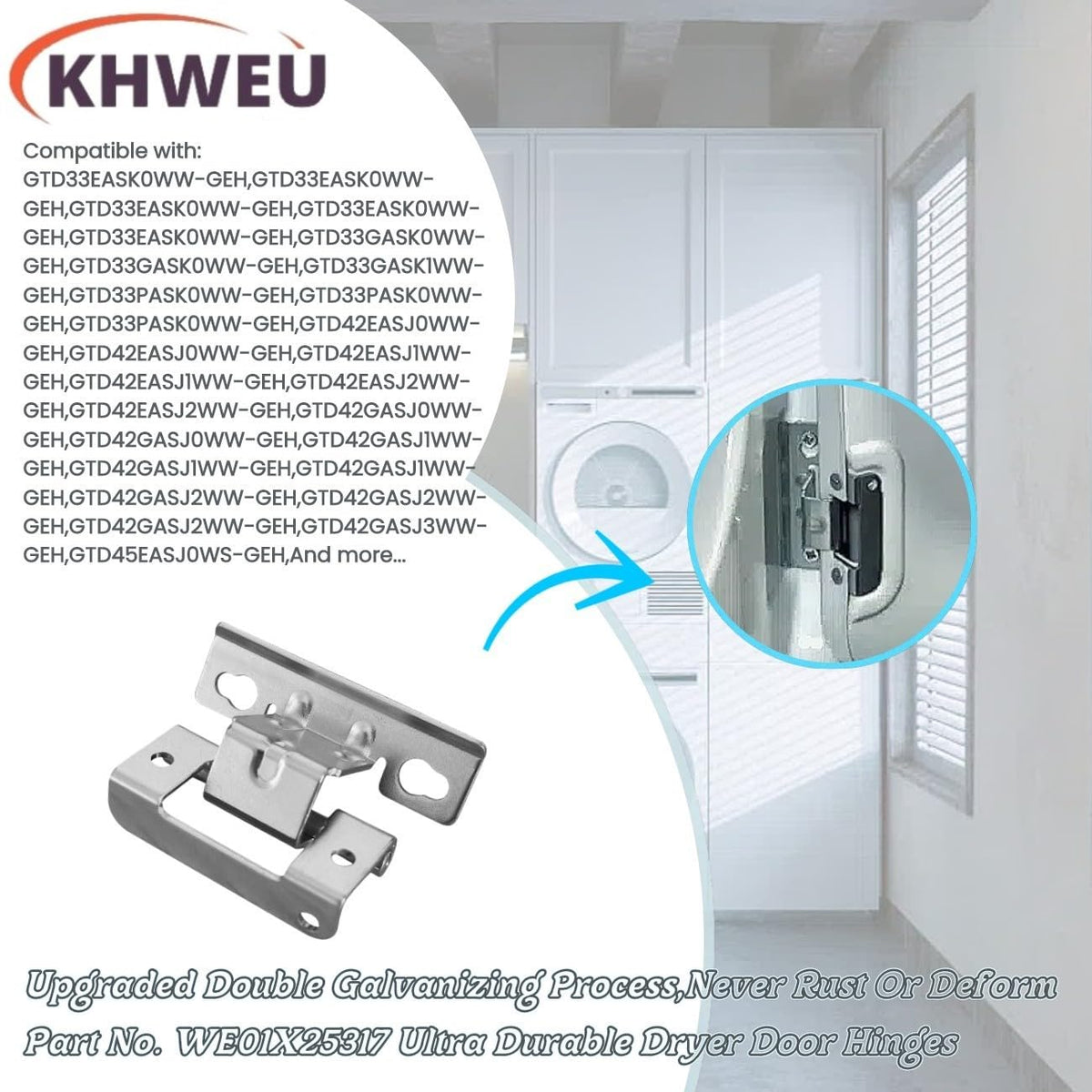 【Galvanized Ultra Durable】 2-Pcs WE01X25317 OEM Genuine Dryer Door Hinges