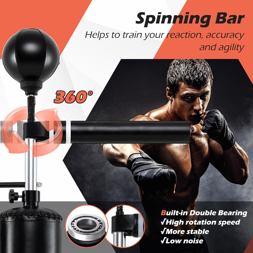 Punching Bag, Freestanding Boxing Bag Trainer with 2 Speed Balls, Swivel Bar & Punching Bag Stand, Height Adjustable