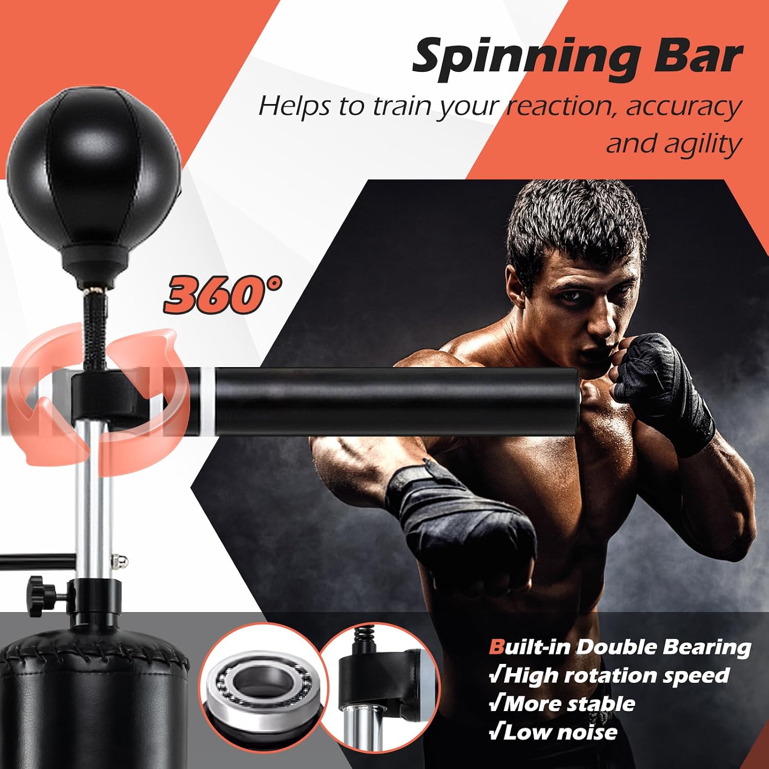 Punching Bag, Freestanding Boxing Bag Trainer with 2 Speed Balls, Swivel Bar & Punching Bag Stand, Height Adjustable