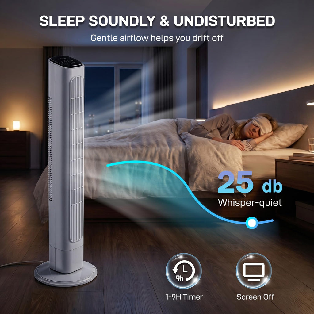 36 Inch Oscillating Tower Fan,Smart Standing Fans,Indoor Tower Fan,White-C