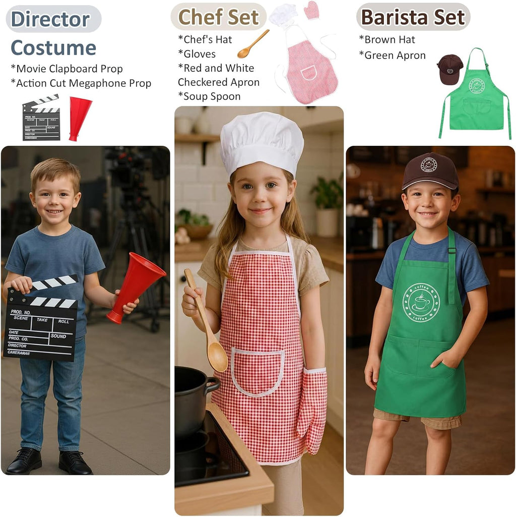 15 Sets Toddler Dress up Clothes Kids Role-Play Costumes Police Firefighter Doctor Nurse Astronaut Barista Director