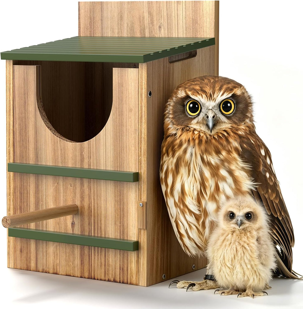 Owl House for Outside, Large Cedar Nesting Box Bird House for Screech Owl, Barred Owl, Kestrel, Weather-Resistan