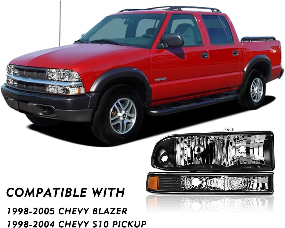 Headlights Assembly for 1998-2004 Chevy S10 Pickup, 1998-2005 Chevy Blazer