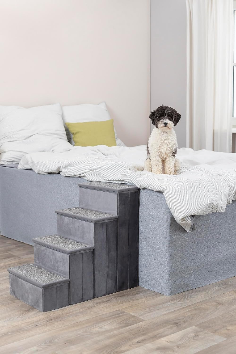 4-Step Velour Pet Stairs, Gray