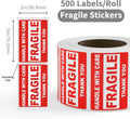 2'' x 3'' Fragile Stickers, 500 Labels/Roll, 4 Rolls
