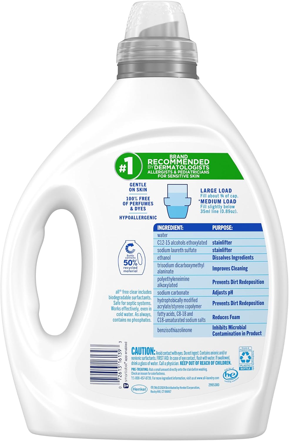 Liquid Laundry Detergent for Sensitive Skin, 2X Concentrated, 90 Loads