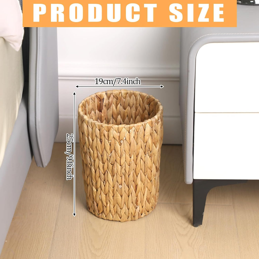 Wicker Waste Basket, Handwoven Water Hyacinth Trash Can Small Bathroom Trash Can Boho Woven Decorative Office Garbage