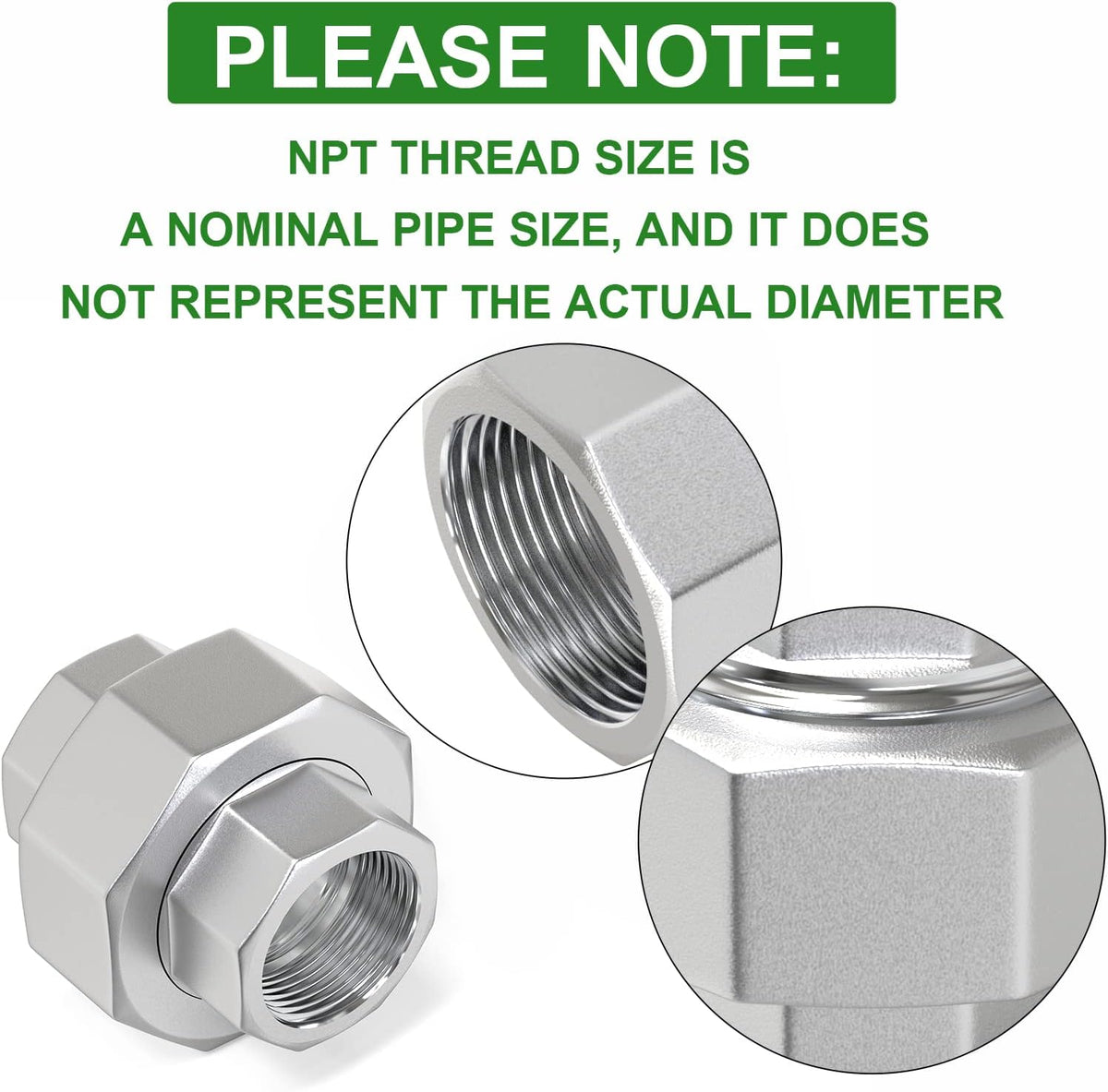TAISHER 2PCS 304 Stainless Steel Union, 1" NPT Female Cast Pipe Fitting
