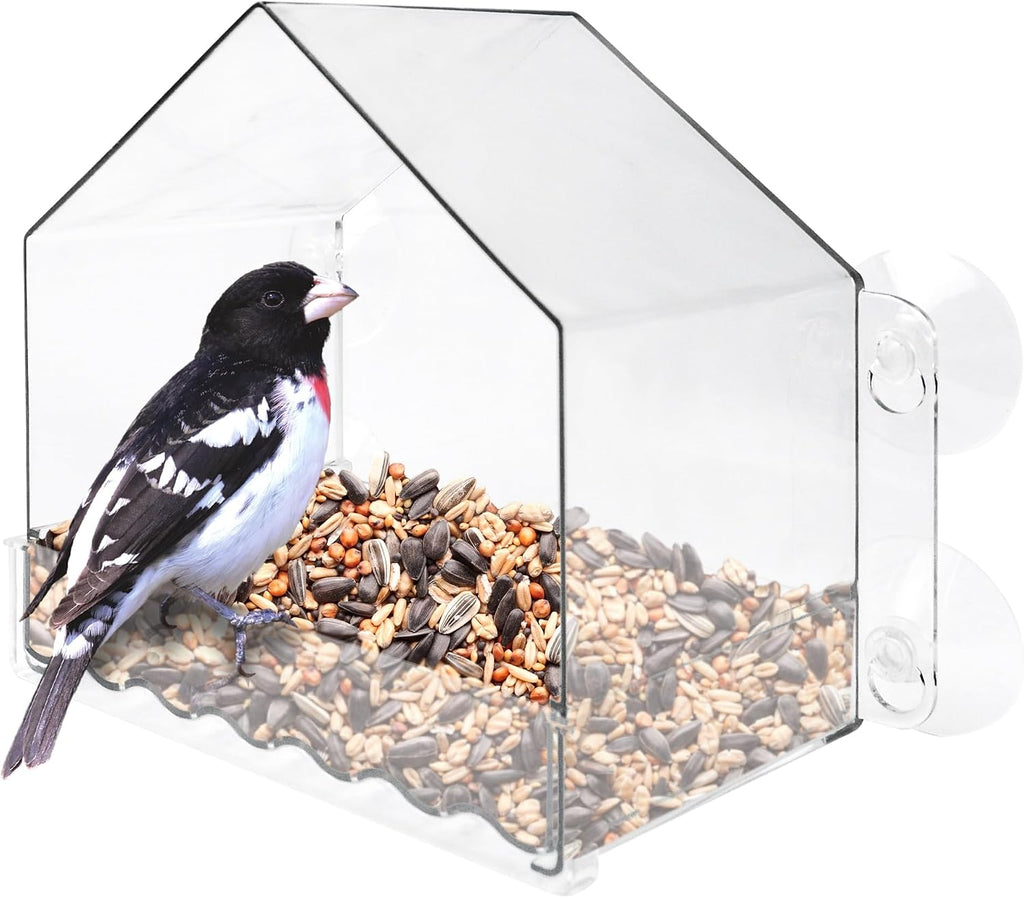 Win-3 Clear View Window Bird Feeder with Strong Suction Cups, Transparent Outdoor Wild Bird Seed Feeder and Décor, 2