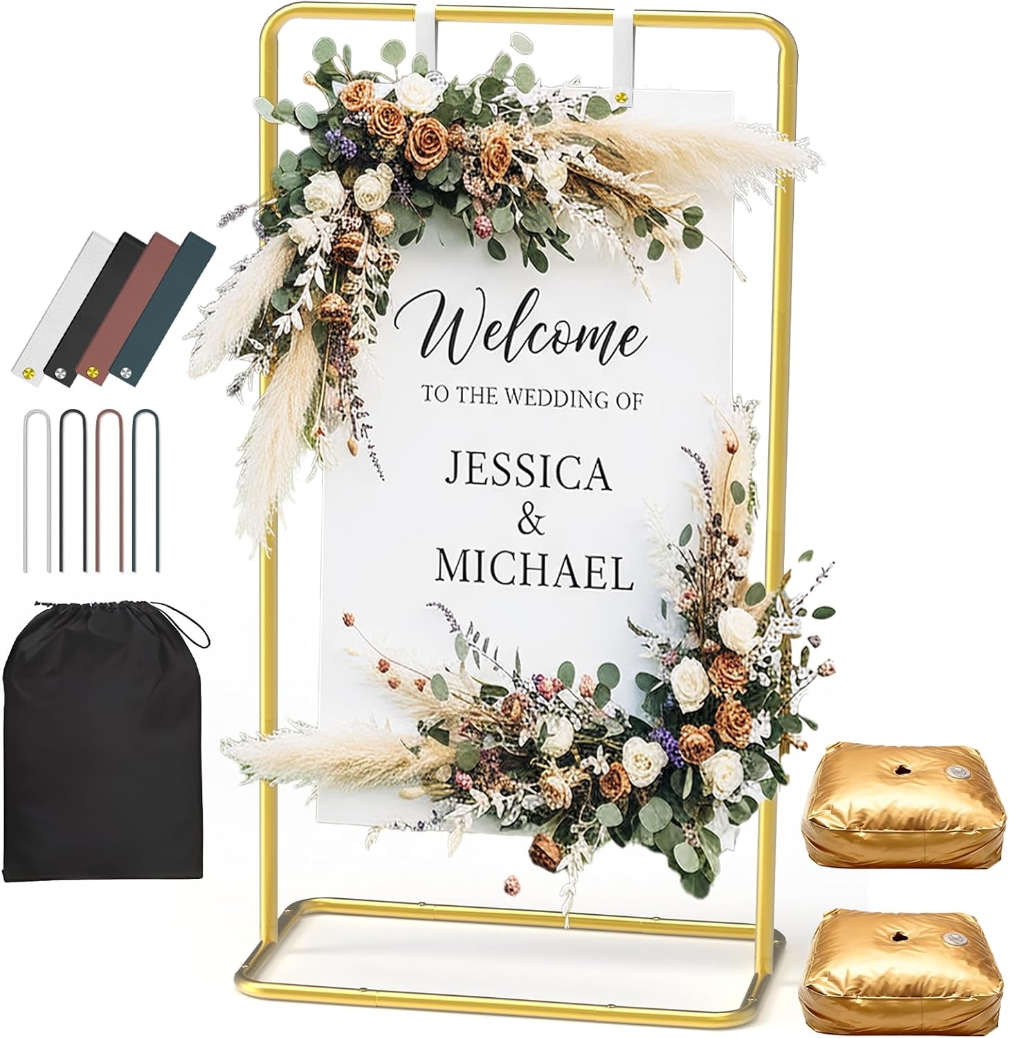Wedding Welcome Sign Stand, Adjustable 50/68 Inch Metal Sign Holder, Gold | Overall size 68 x 31 x 20 in; ideal for
