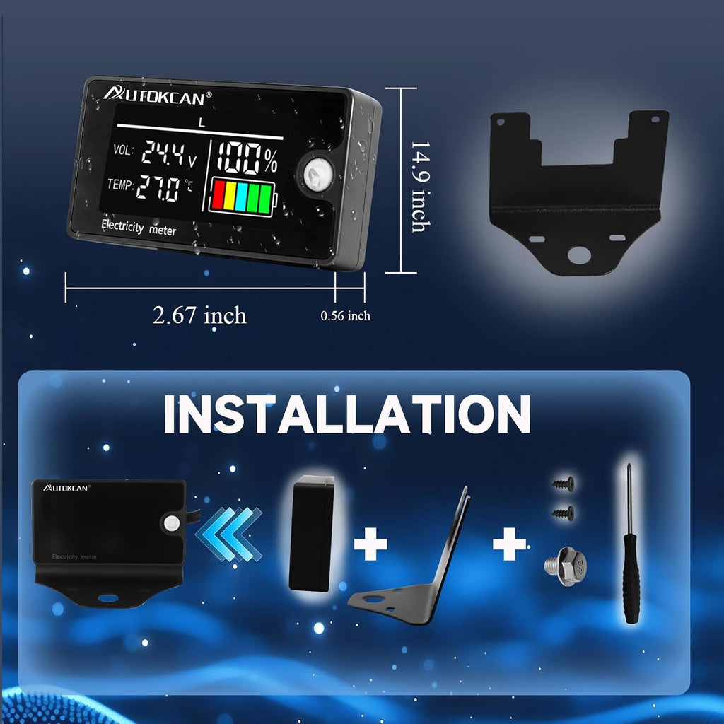 Battery Monitor Golf Cart Battery Meter 12V 24V 48V 60V 72V 84V Digital Multimeter with Colorful LCD Display Golf
