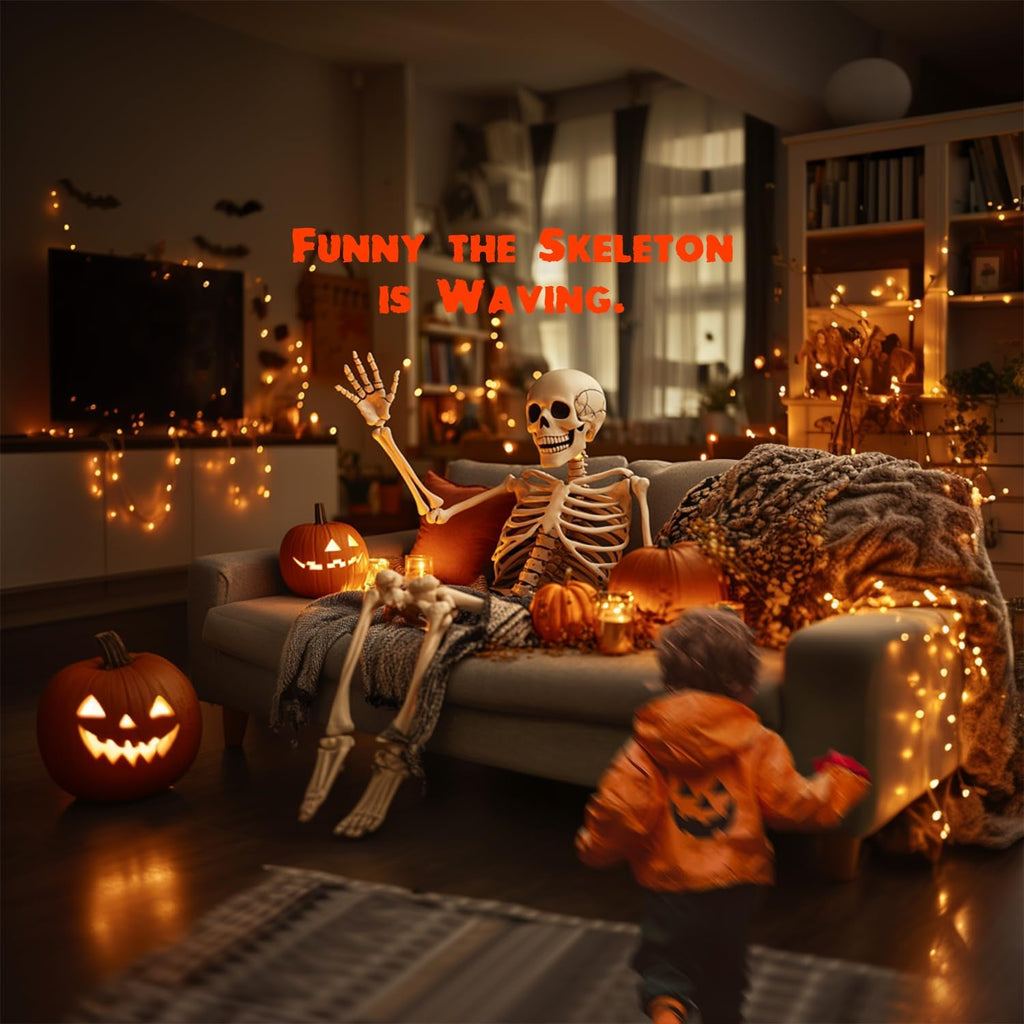 5.4Ft/170cm Posable Halloween Skeleton, Full Body Life Size Skeleton with Movable Joints for Indoor Outdoor Halloween
