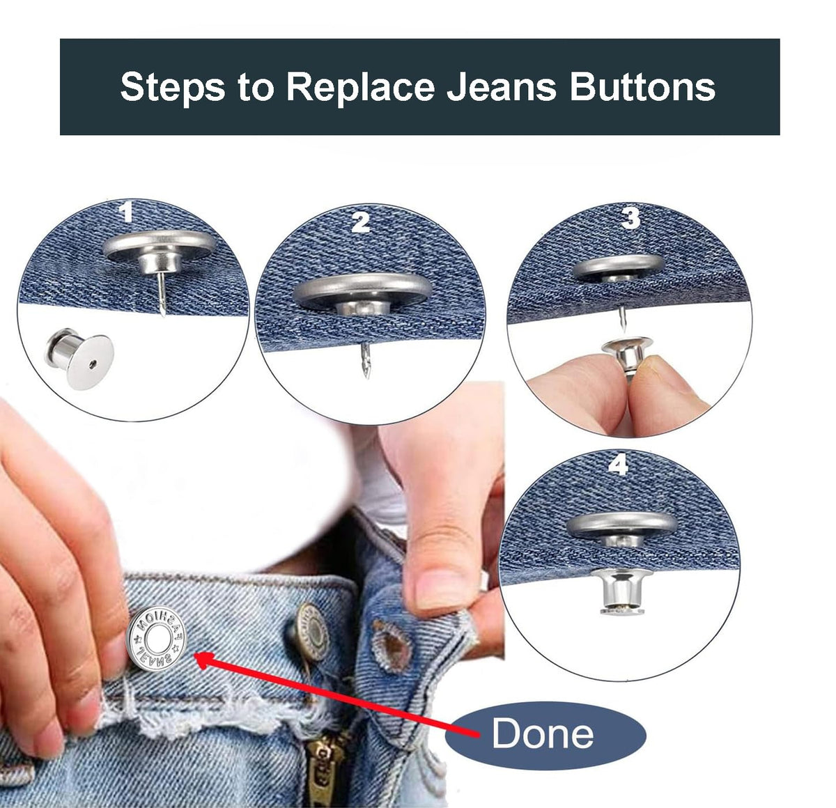 [Upgraded] 8 Sets Jean Buttons pins No Sew Instant 17mm Replacement Button Adjustable Pants Buttons Kit