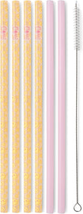 Reusable Straw Set with Cleaning Brush, Oh Happy Day + Pink | Reusable Straw Set - Cleaning Brush Included - 14 Inch
