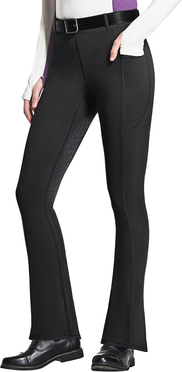 Women's Full Seat Horse Riding Pants Bootcut Riding Tights with Pockets Equestrian Breeches for Women