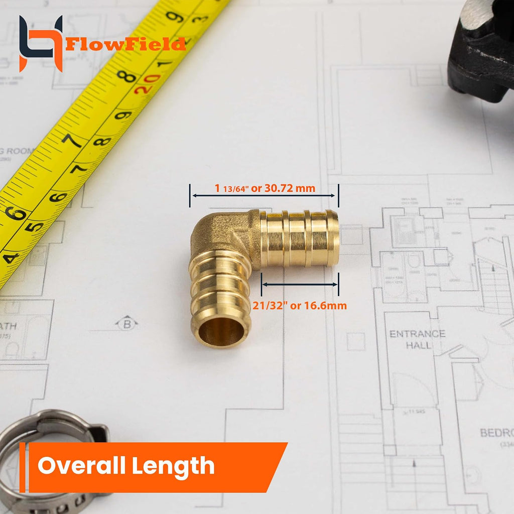 FlowField 1/2 Pex-B Brass Fittings Drop Ear Elbow, Tee, Coupling, Set, for PEX Piple Plumbing (1/2 Elbow, 30)